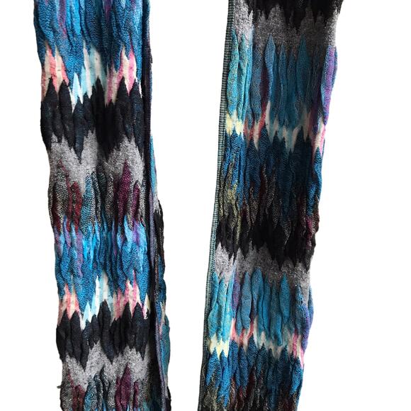 Blue Zig Zag Knit Scarf Fringed Marled Rectangular Wrap Cozy Hygge - Picture 7 of 14